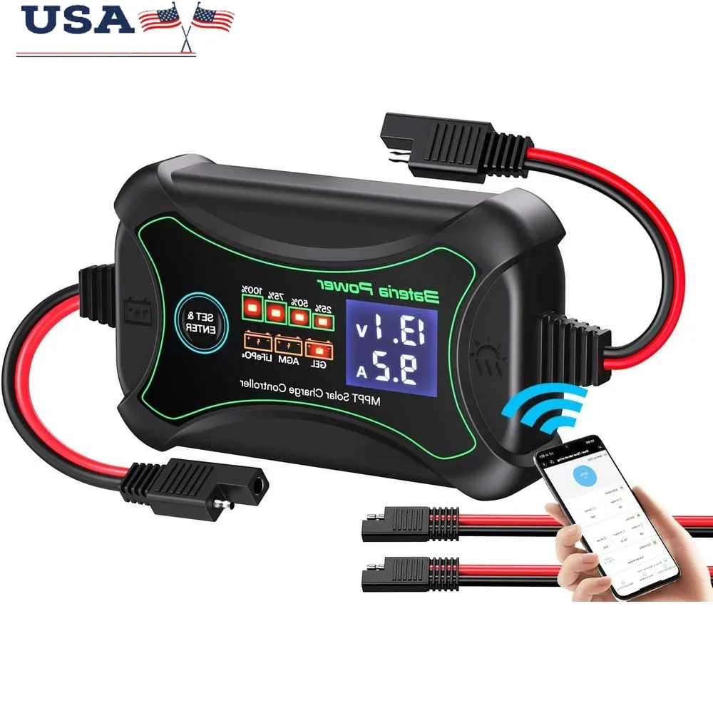 

Контроллер заряда солнечной батареи 10A MPPT, беспроводное управление через приложение, ЖК-дисплей, регулятор батареи 12 В, компактный дизайн, множественная защита