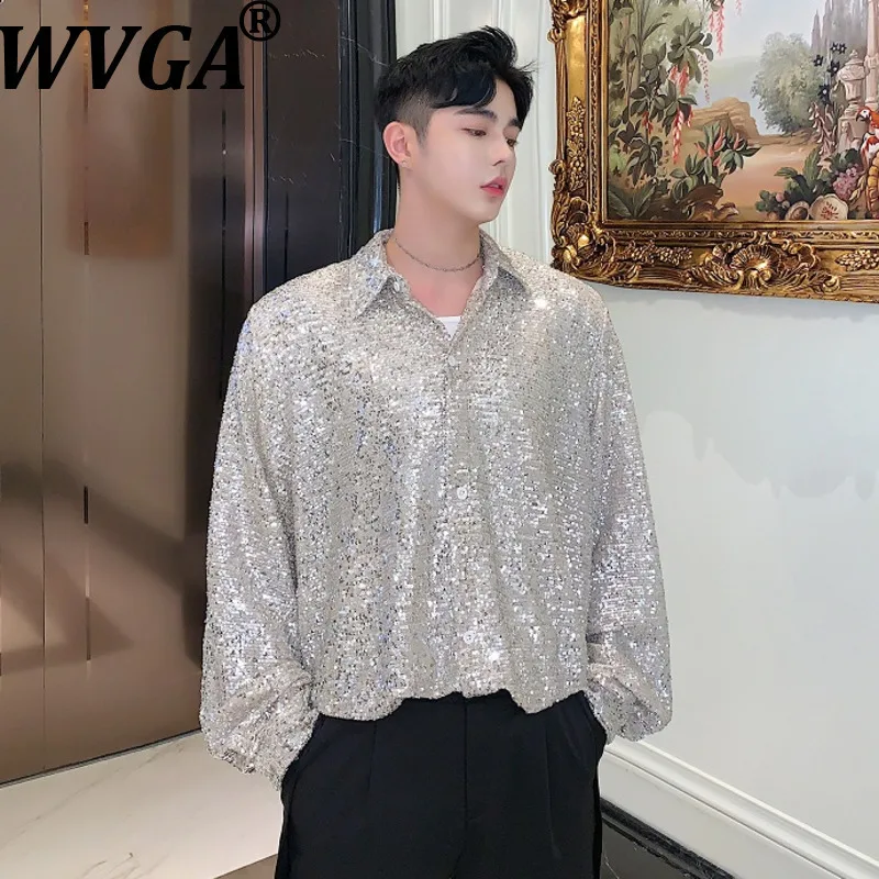 

WVGA Весна Осень Новые Мужчины Прилив Ручной Работы Блестки Модная Рубашка С Длинным Рукавом Нишевая Шикарная Повседневная Модная Корейская Версия Топы Ins W17359