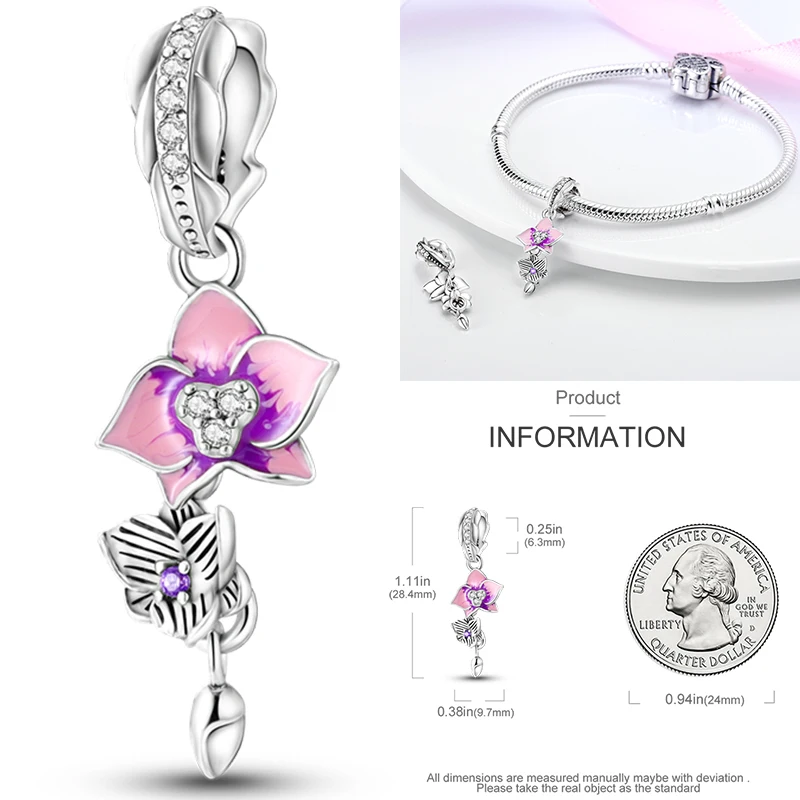 2026 Neuer Rosa Charm aus 925 Sterling Silber, Herz-Schleife-Parfüm-Rosen-Perlenanhänger, passend für europäische Armbänder, DIY, romantisches Geschenk für Frauen – Detail 28