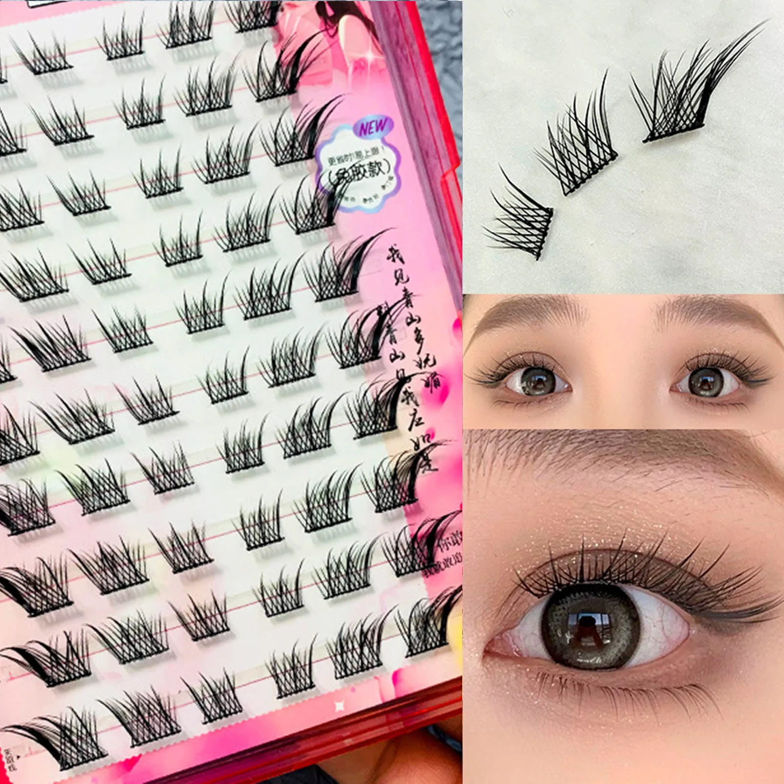 Lijmvrije Foxed Eye Effect Pluizige Valse Wimpers Herbruikbare Diy Anime Gevleugelde Dikke Gesegmenteerde Lash Extensie Schoonheid Ogen Tool