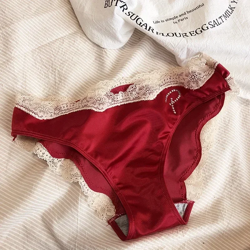 النساء سراويل الساتان الملابس الداخلية الكورية القطن المنشعب الدانتيل ملخصات رسالة الفرنسية مثير حجر الراين الدانتيل سلس منخفضة الخصر ملخصات