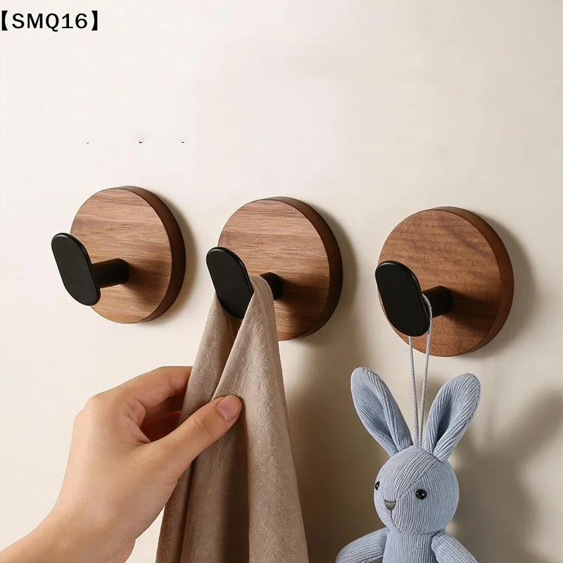 Self Adhesive Wooden Wall Hooks Modern Coat Hooks Natural Wood For Hanging Hats Towels Robe Clothes Keys Bags【SMQ】