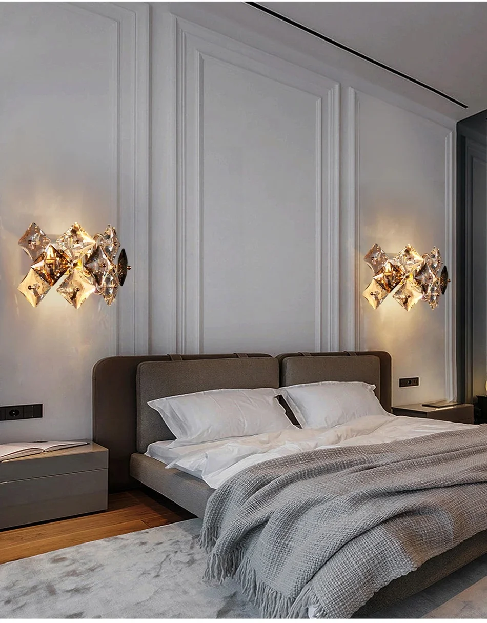 Modern Crystal LED Wall Sconce, Luminária cinza, Creative Home Decor, Sala de estar, Quarto, Cabeceira, Design Lustre