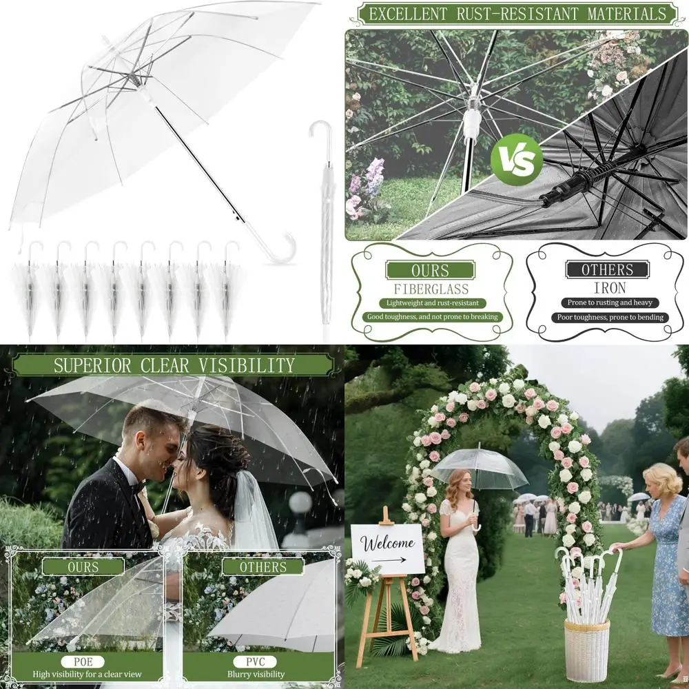 

Bulk Clear Wedding Umbrellas, High-Visibility, Transparent, Durable and Easy to Use, Large Transparent Rain Umbrellas for Outdoo