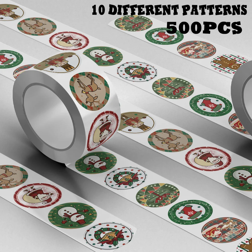 500pcs Christmas Roll-Up Stickers for Notebooks, Scrapbooks, Diaries, DIY Water Bottles, Guitars, Helmets, and Stickers