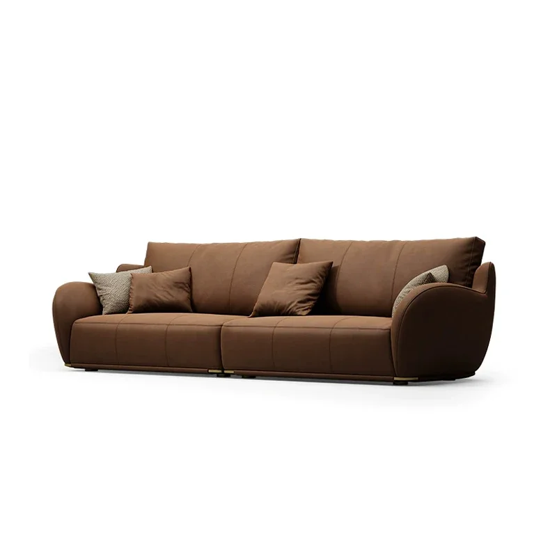 Simple style large tiled leather combination sofa set sponge stainless steel legs petal living room sofa
