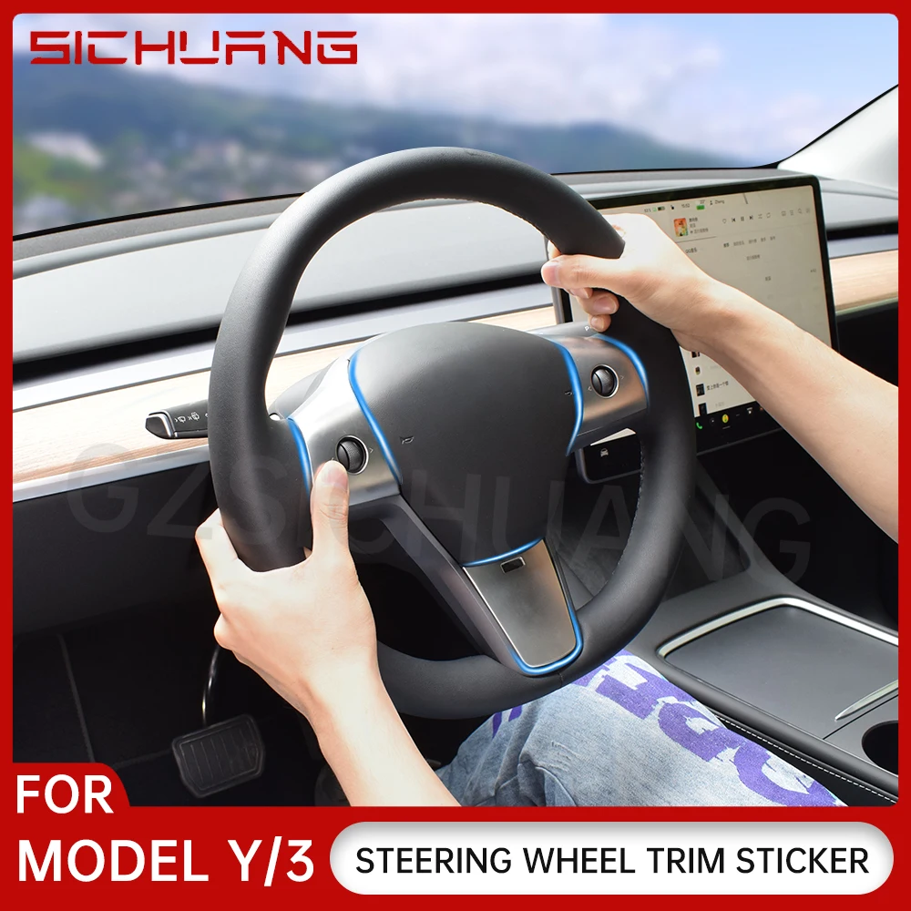 

Car Steering Wheel Panel Decoration Cover Sticker For Tesla Model 3 Model Y 2019-2022 2023 2024 2025 Car Interior Accessoires