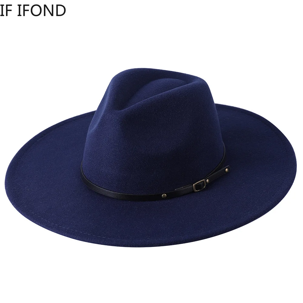 Wool Warm Wide Brim Fedora Hats Women Solid Color Top Jazz Felt Hat For Men Panama Gamble Yellow Hats