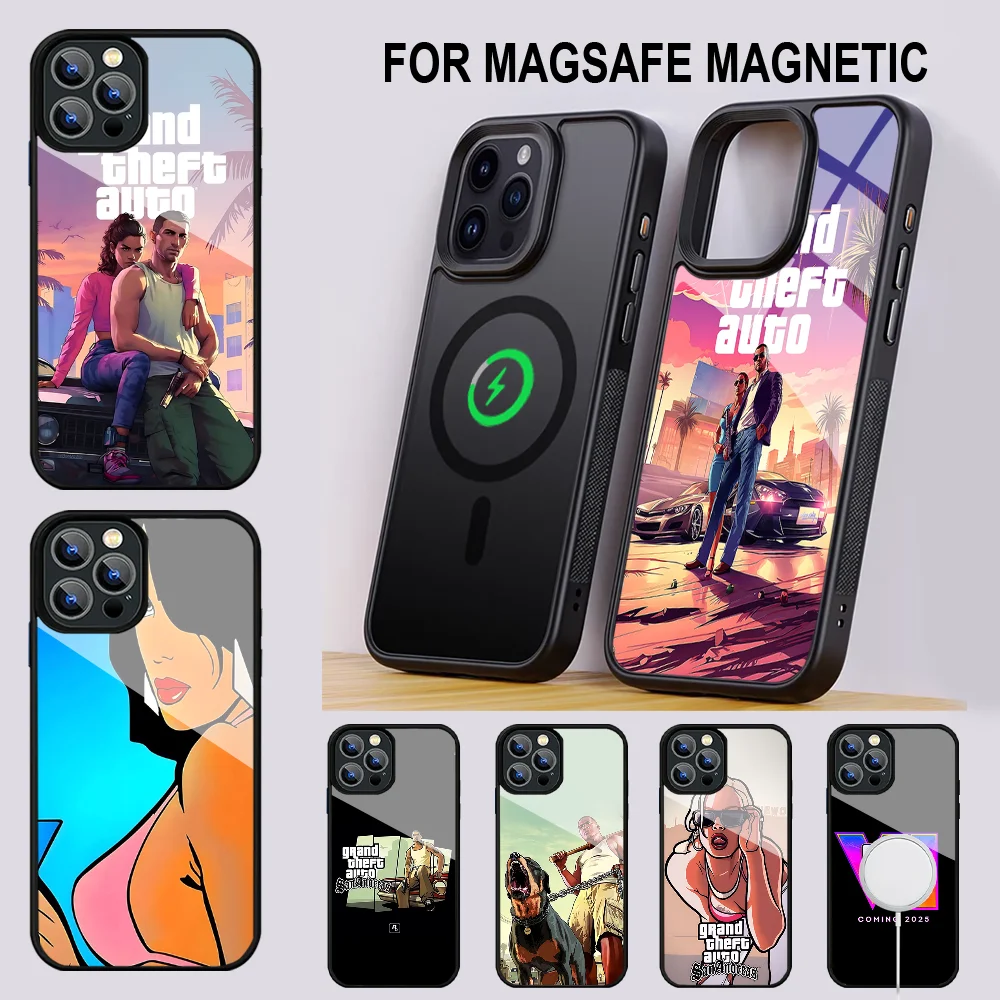 G-GTA 6 G-Grand Theft A-Auto VI Phone Case For IPhone 16 15 14 13 Pro Max 11 12 Alex Mirror For Magsafe Wireless Charging Cover