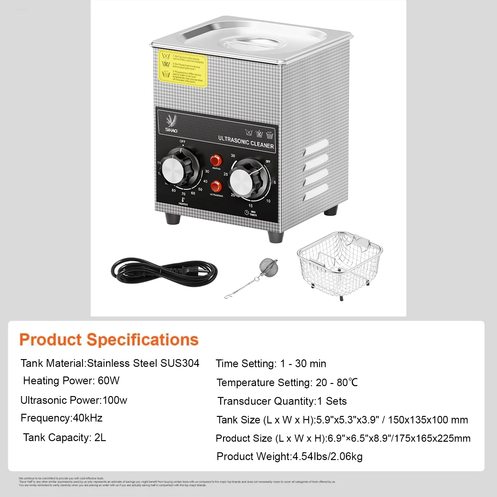

SIHAO 40KHZ Ultrasonic Cleaner 2-30L w/ Heater Timer for Jewelry Cleaning Knob Control Eyeglass Rings Dentures Music Instruments