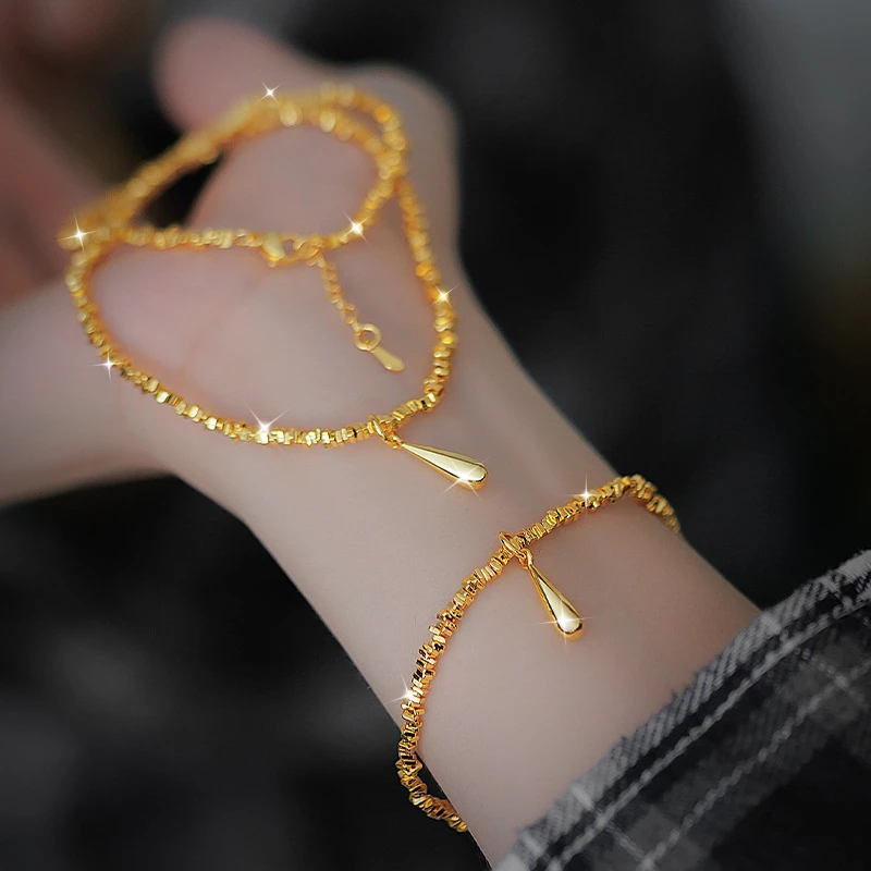 

Luxury 14 K Gold Color Water Droplet Bracelet Necklace for Women Fashion Shiny Jewelry Set Wedding Anniversary Jewelry Gifts
