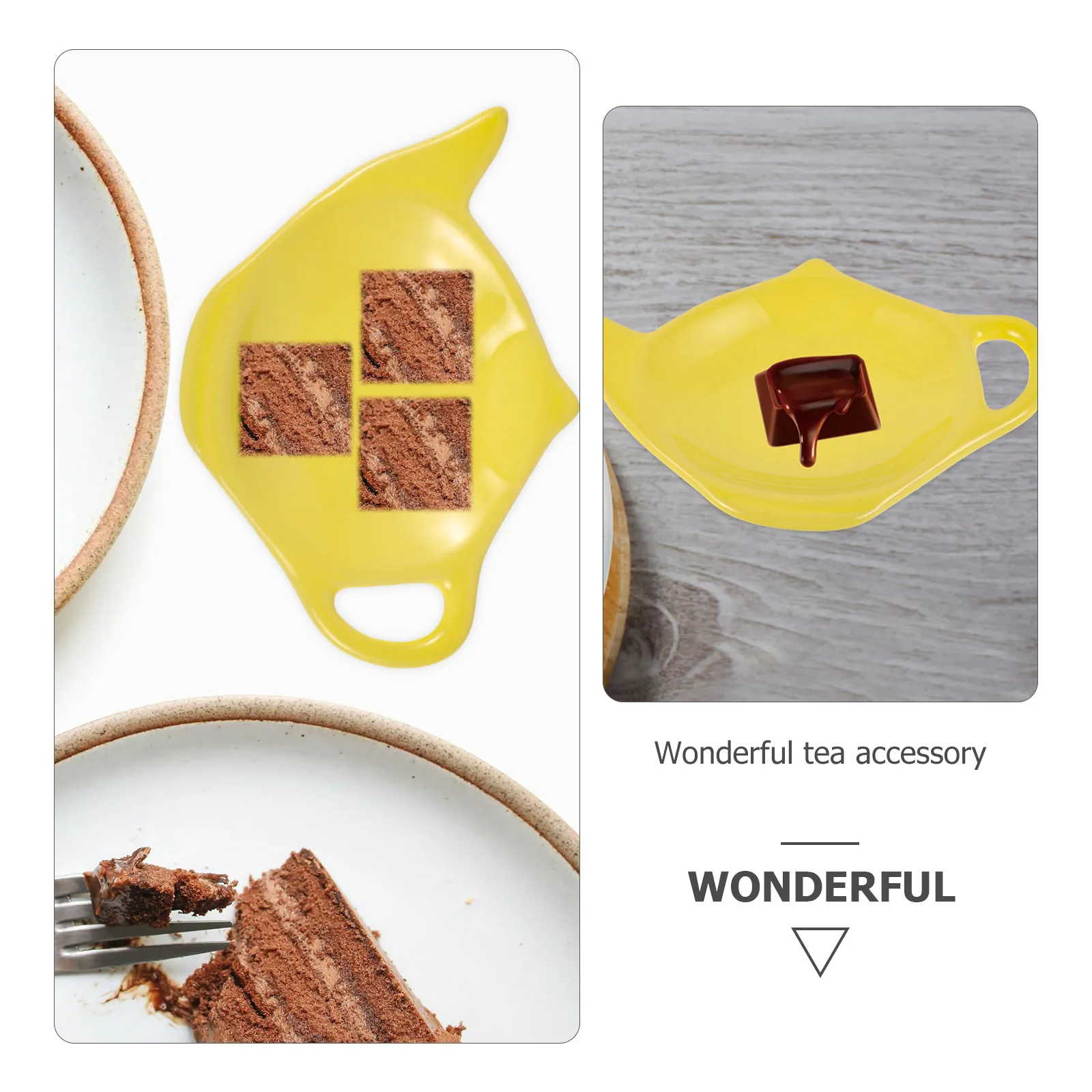 

Tea Bags Ceramic Teabag Coaster Teapot Shaped Holder Dish Yellow Tabletop Holders for