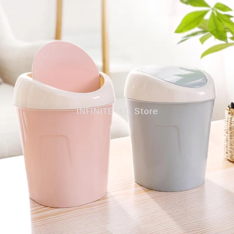 Small Plastic Desktop Trash Can With Swing Lid Odor Resistant For Bathroom Bedroom Office UseINFINITE -LG