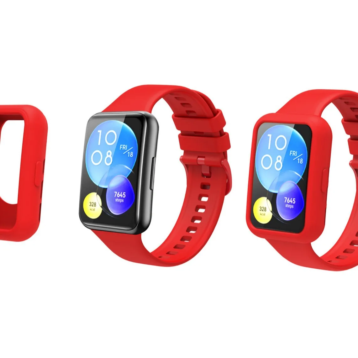 مجموعة 2 في 1 من حزام ساعة السيليكون المتكامل وحافظة الساعة مناسبة لساعة Huawei Watch FIT2 حزام أحادي اللون + حافظة شاملة