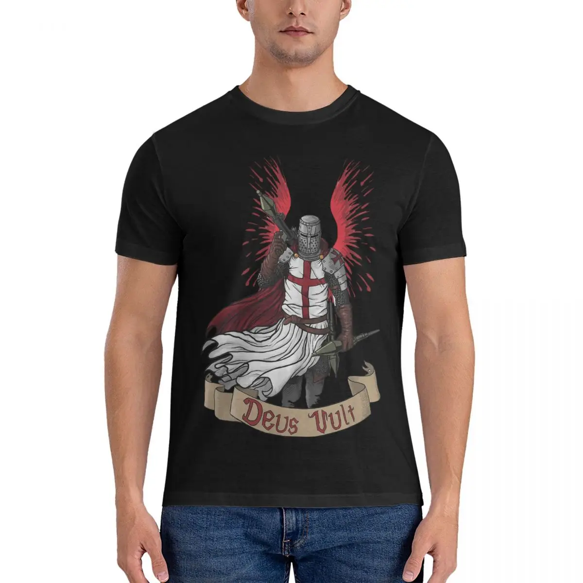 Deus Vult T-Shirts Men Winged Hussar Funny Pure Cotton Tees O Neck Short Sleeve T Shirt Party Clothes