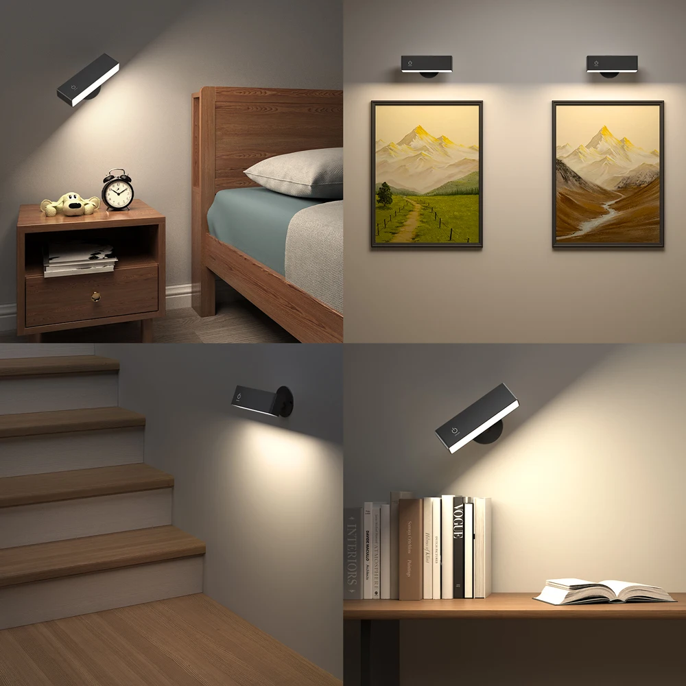 LED Reading Lamp Rechargeable Wall Light with Touch Control Magnetic 360° Rotation Nightlight for Bedroom & Night Feeding Lamp