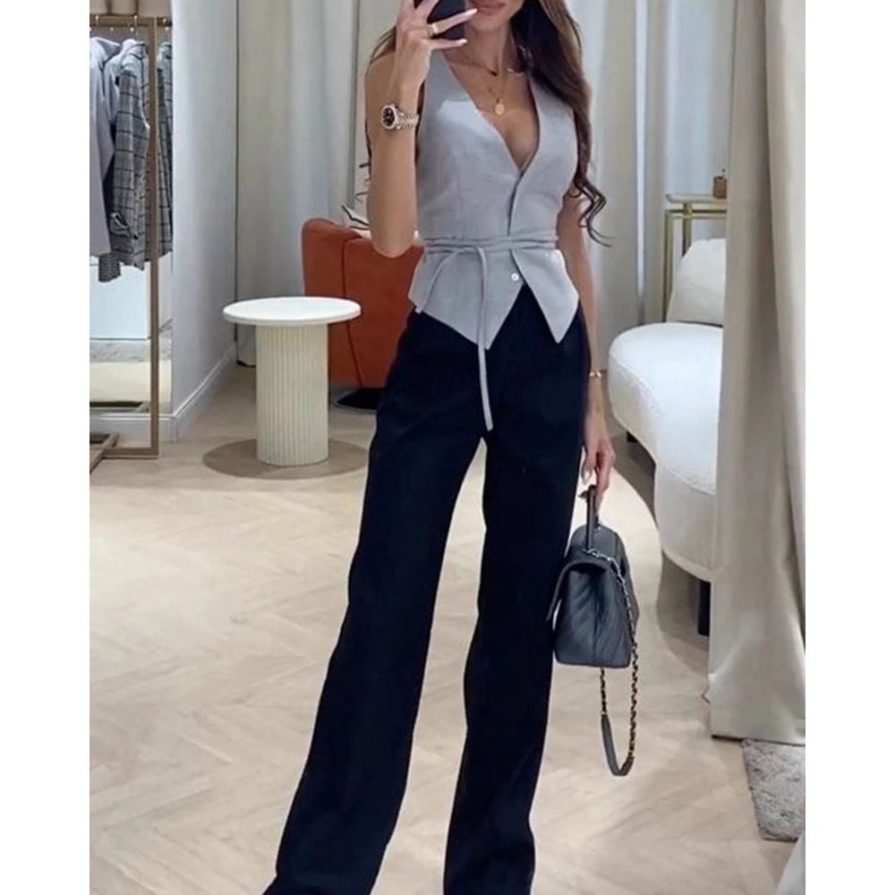 Summer Fashion Woman Lace Up Casual Cami Tank Top Women Sexy Tied Detail Streetwear Blazer Vest Top Daily Elegant Work wear