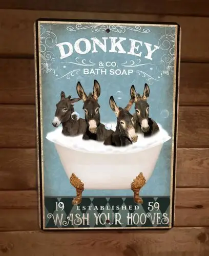 Donkey Bath Soap 8x12 Metal Wall Sign Animal Poster #1