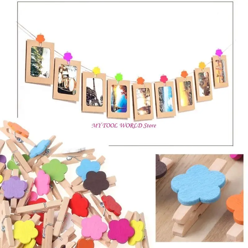 

50Pcs Colored Flower Mini Wooden Craft Clips Card Photo Paper Peg Pin Clothespin A2BB