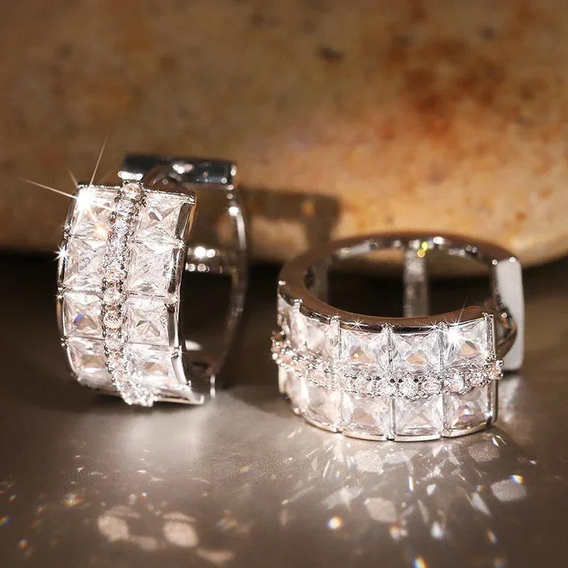 Huitan Dainty Chic Hoop Earrings with Dazzling Cubic Zirconia Fashion Bright Ear Accessories Charming Party Jewelry for Women