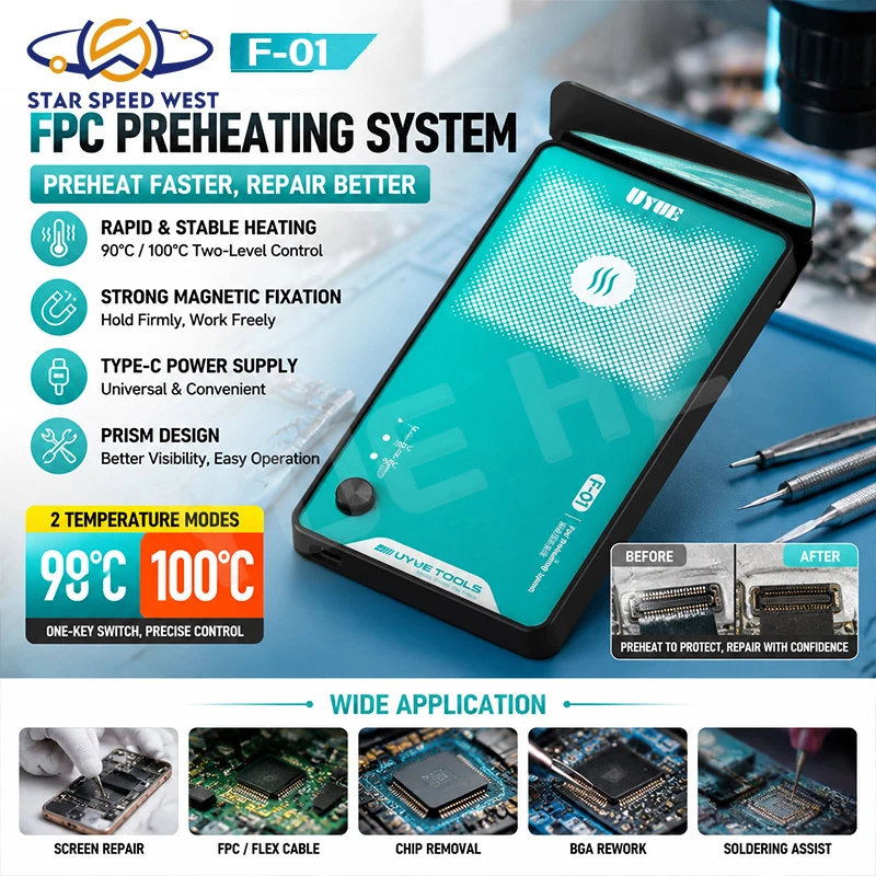 uyue-f-01-fpc-preheating-system-with-built-in-magnet-prism-design-type-c-power-for-screen-rework-flex-cable-bonding-repair-tool