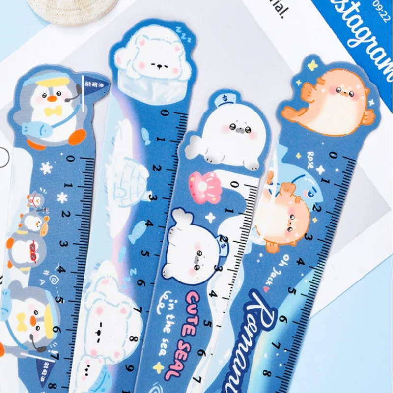 40pcs/lot Cartoon Bear Penguin Seal Animal Magnetic Ruler Cute Bookmark Measuring Drawing Tool Promotional Gift School Supplies
