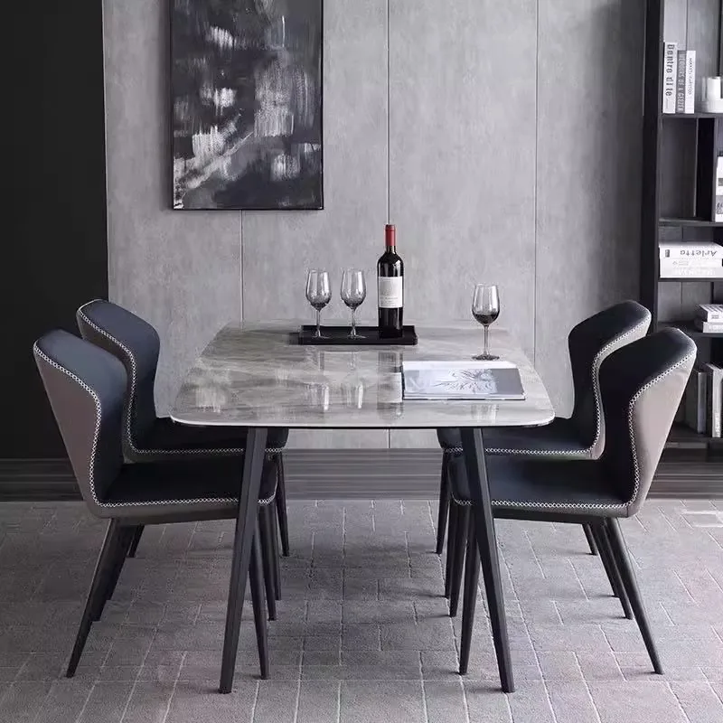 Luxury Modern Marble Rectangular Dining Table And Chair Set 4-6 Seats Dining Room Living Room Sintered  Metal Furniture Des