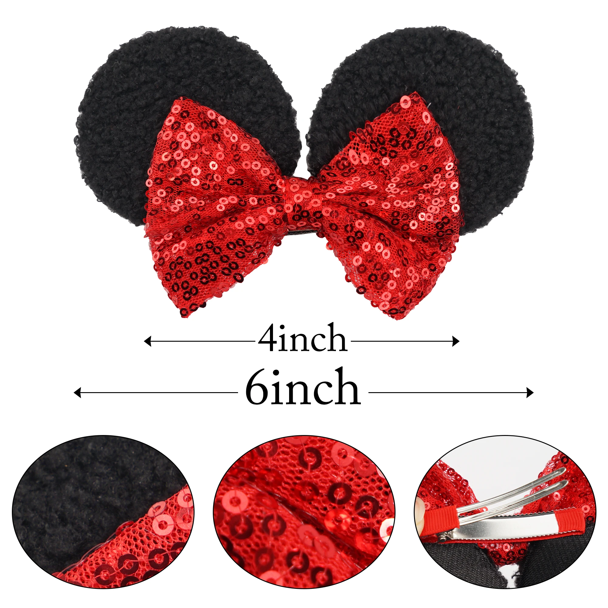 1Pcs 6Inch Sequin Mouse Ears Spinki do włosów Glitter Hair Bow Cute Mice Ears Spinki do włosów dla kobiet Dziewczyny Akcesoria do włosów na imprezę