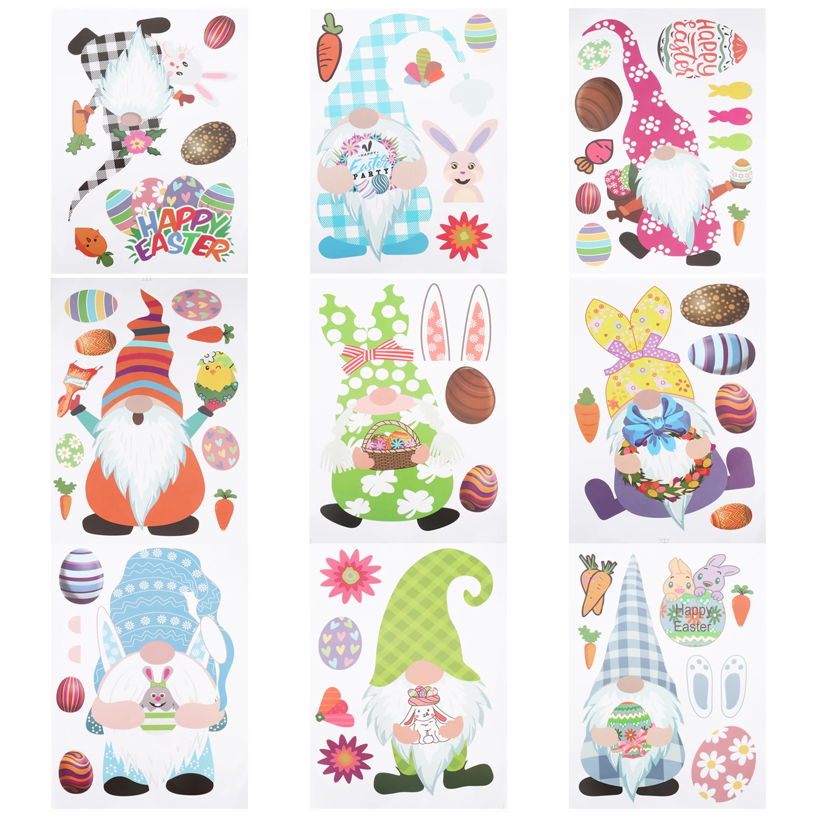 

9pcs PVC Window Stickers Easter Theme Decorative Decals Reusable Creative Funny Glass Tile Door PartyDecoration