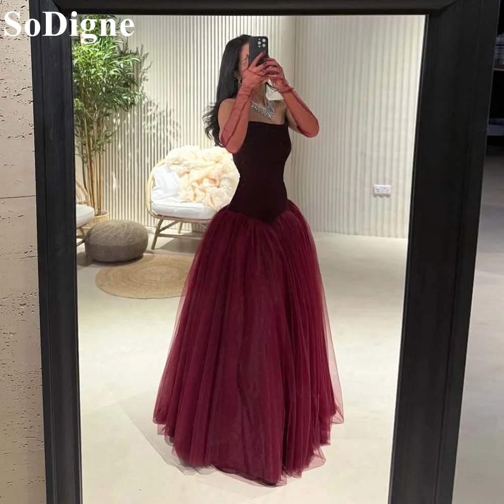 

SoDigne Elegant Burgundy Evening Dresses A-Line Strapless Pleated Sleeveless Party Dress 2025 Saudi Arabia Prom Gowns Customized