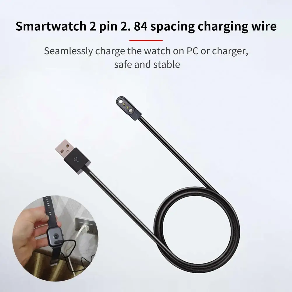 Watch USB Cable Black Charger Station Cable Tangle-free Replacement  Excellent 2 Pin 2.84mm Stable Smart Watch Charging Cord