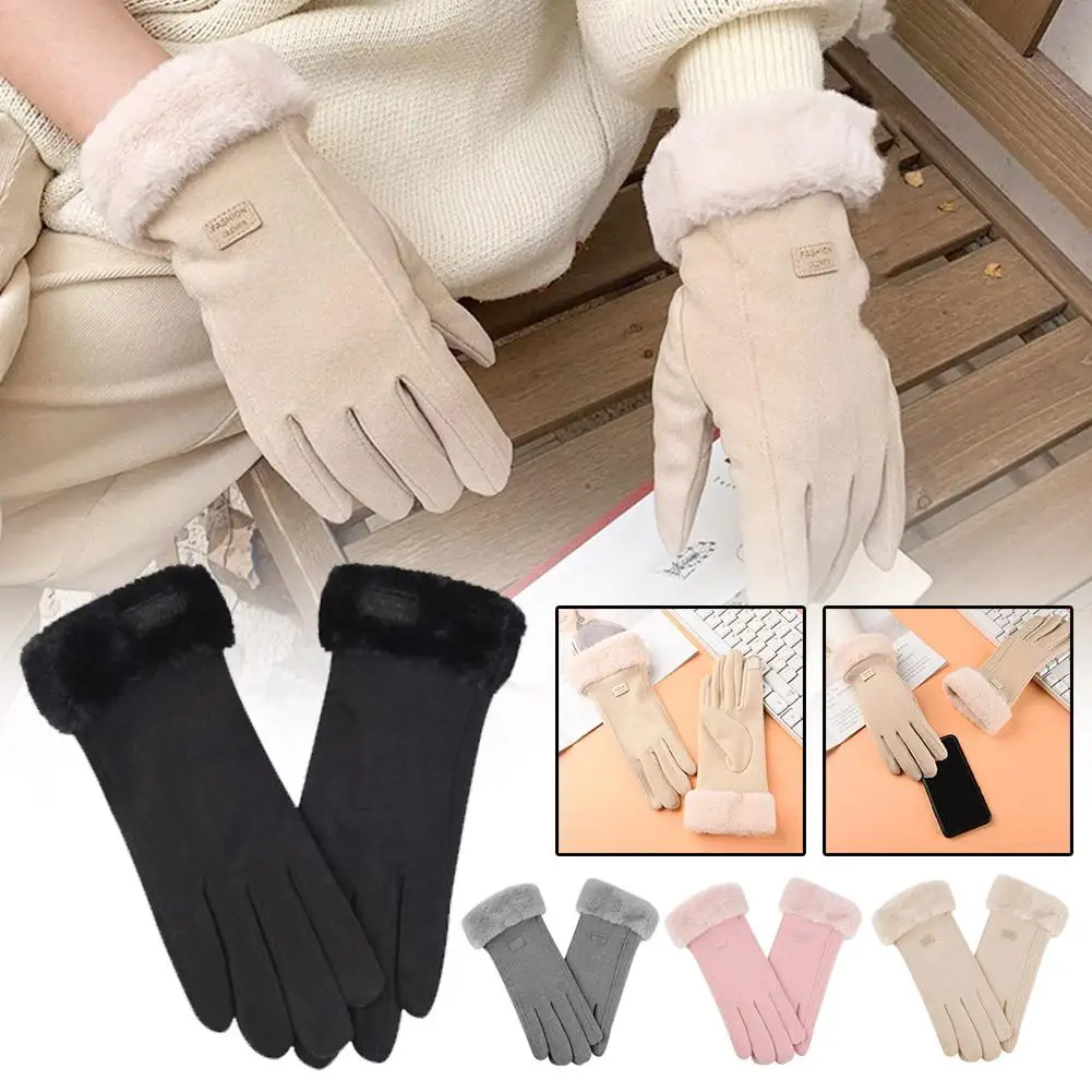 German Velvet Fashion Gloves Autumn Winter Cute Furry Full Finger Outdoor Warm Women Female Sport Mittens Gloves Screen Mit L2r9