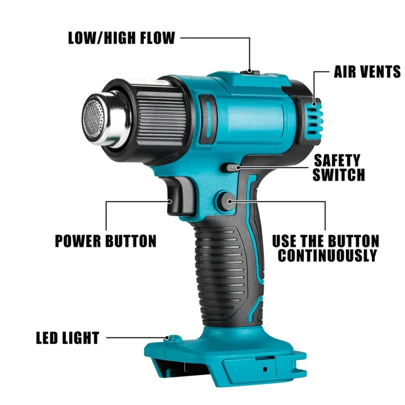 Cordless Heat Gun Handheld Electric Hot Air Gun Machine for Makita 18V Battery Home Hair Dryer with 4/7 Nozzles Power Tool