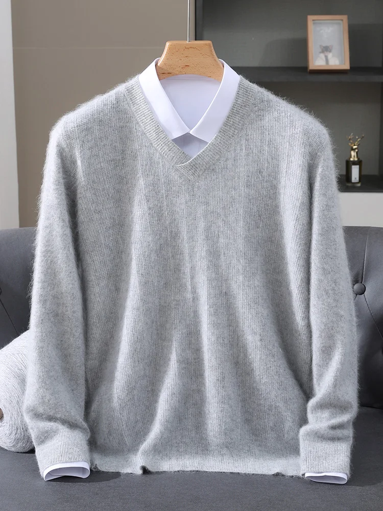 TLOML automne hiver nouveaux hommes 100% vison cachemire pull col en v solide pull intelligent décontracté doux chaud vison cachemire confortable hauts