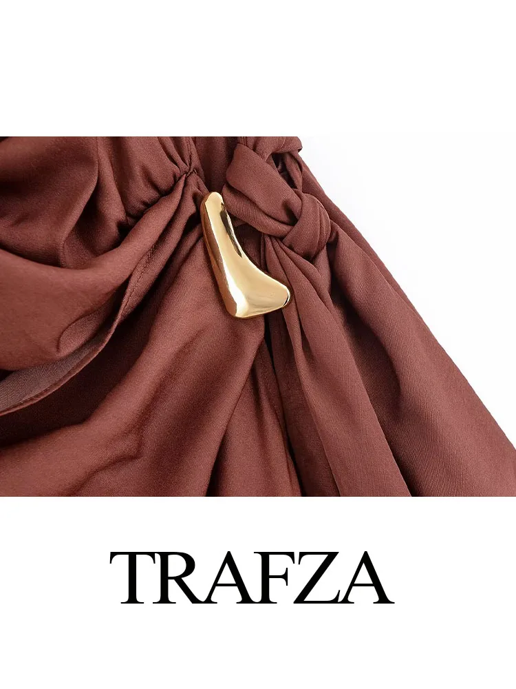 TRAFZA Women's Summer Sexy Gold Inlaid Halter Neck Deep V Collar Backless Dress Female Elegant Sleeveless Party Slim Mini Dress