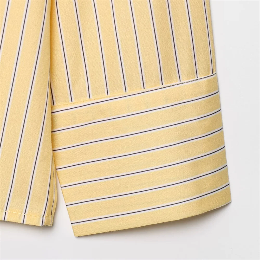 Chemise d'été à manches longues et col polyvalent pour femmes, simple boutonnage, tempérament rayé, nouvelle collection