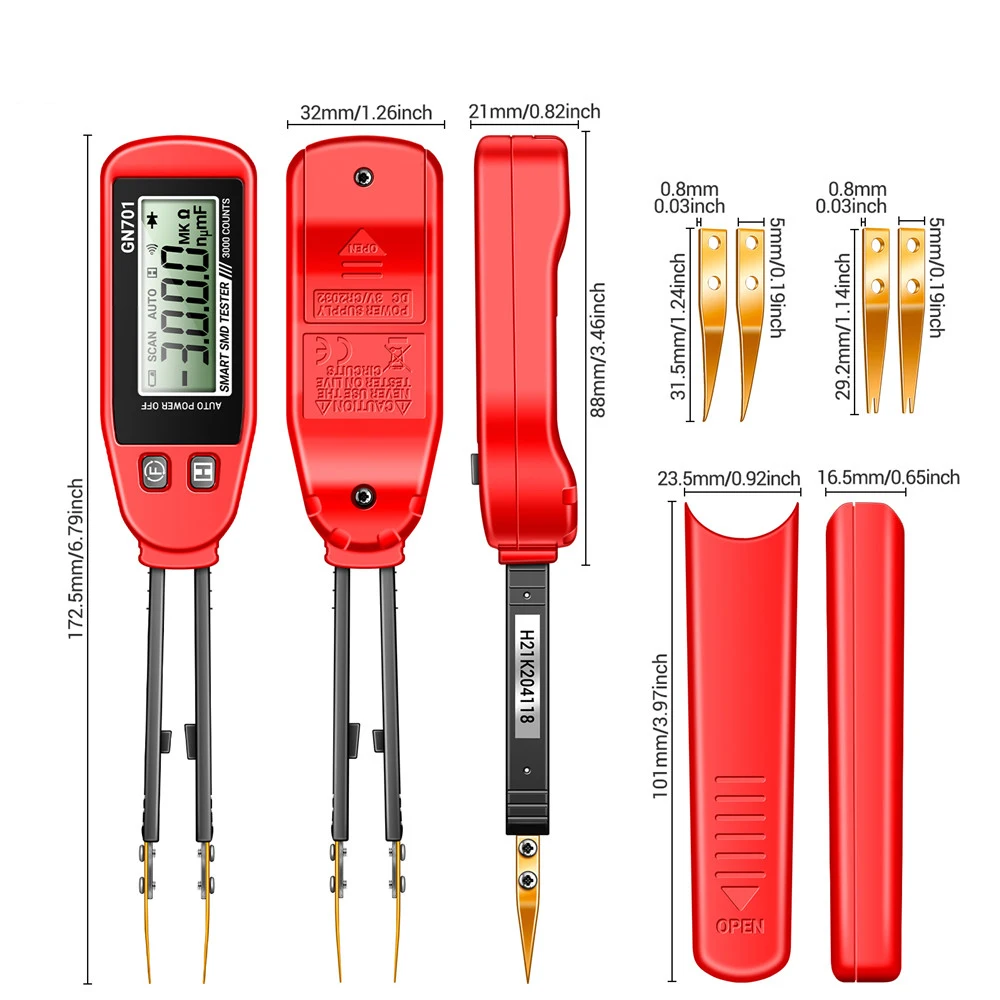 GN701 미니 스마트 핀셋 LCR SMD ESR 테스터 저항 커패시턴스 연속성 다이오드 테스트 미터 멀티 미터 측정 테스트
