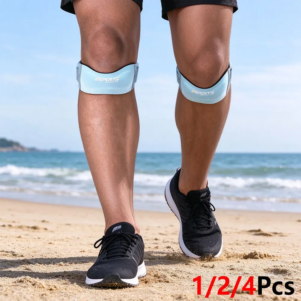 1/2/4Pcs Sports Patella Tendon Knee Brace Strap, Thick Silicone Cushion Knee Stabilizer, Adjustable Hook & Loop Knee Support