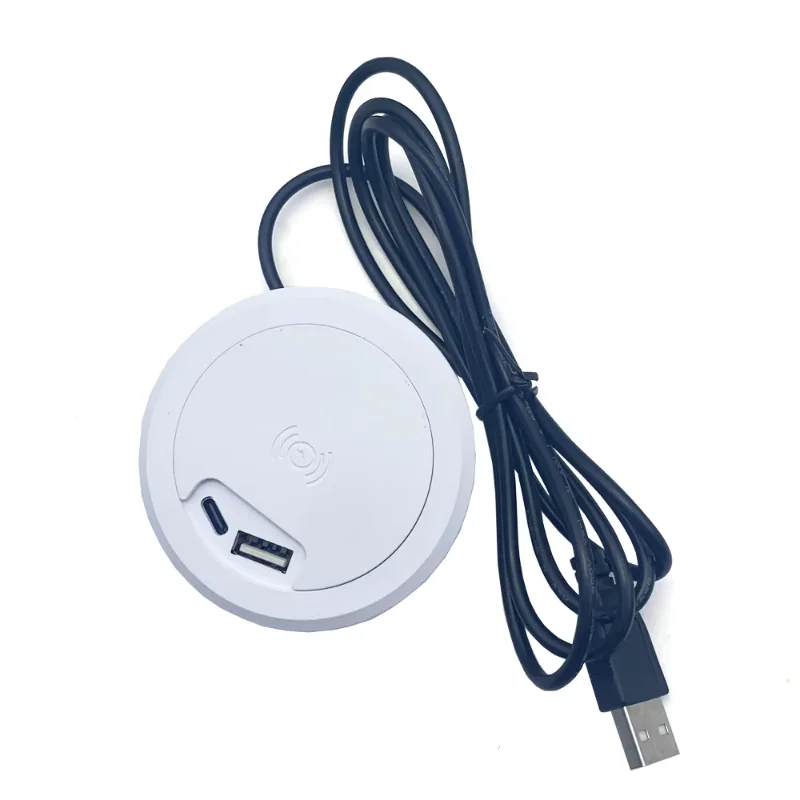 High Quality Black Round Wireless Charging Desk Wireless Headphone Wireless Charging Embedded 10w Desktop Grommet Power