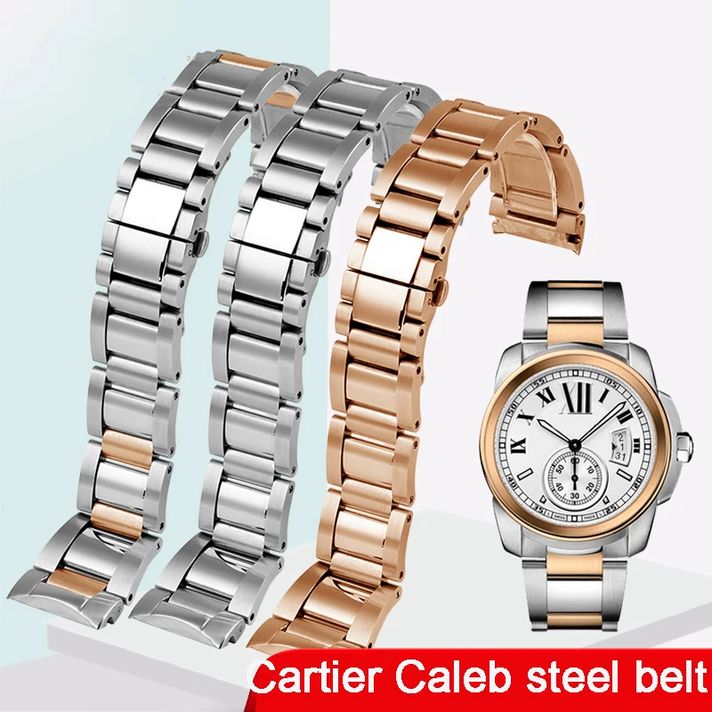 

For Cartier Caleb belt Watch Band W7100037 W7100041 W7100015 Metal Bracelets Men‘s and women’s Stainless Steel Watch Strap 23mm