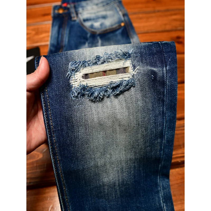 

Men's Ripped Jeans Fashion Retro Trend Slim Fit Stretch Denim Autumn American Street Style Vintage Long Pants