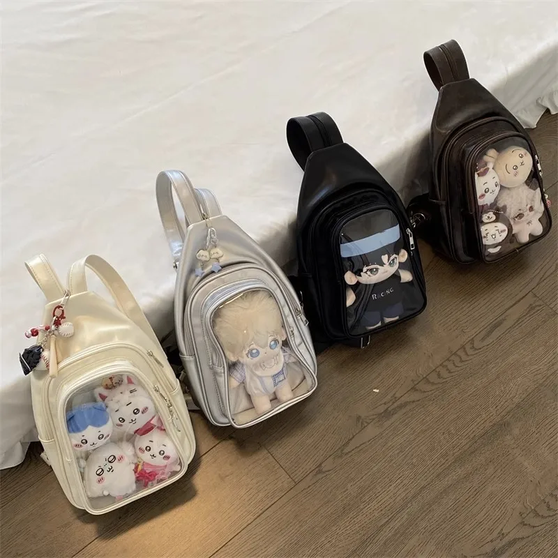 JIAERDI Anime Ita 가방은 20cm 인형 여성 가죽 넓은 배낭 여성용 다기능 투명 크로스 바디 지갑 2025 New
