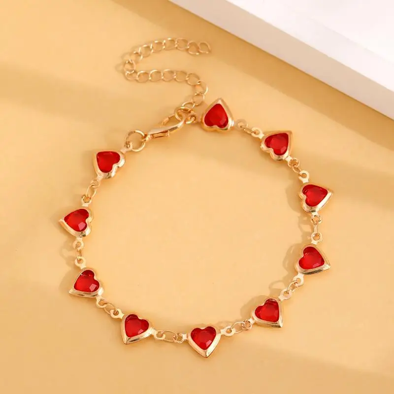 Exquisite Colored Glass Crystal Heart Bracelet for Women Romantic Zircon Metal Chain Bracelet Charm Jewelry Party Daily Birthday