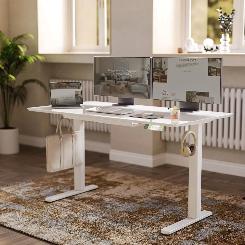 48x24 Inch Super White Glass Standing Desk | Tempered Glass Top, Ergonomic, 4 Memory Presets, Adjustable Height, Stand Up Desk