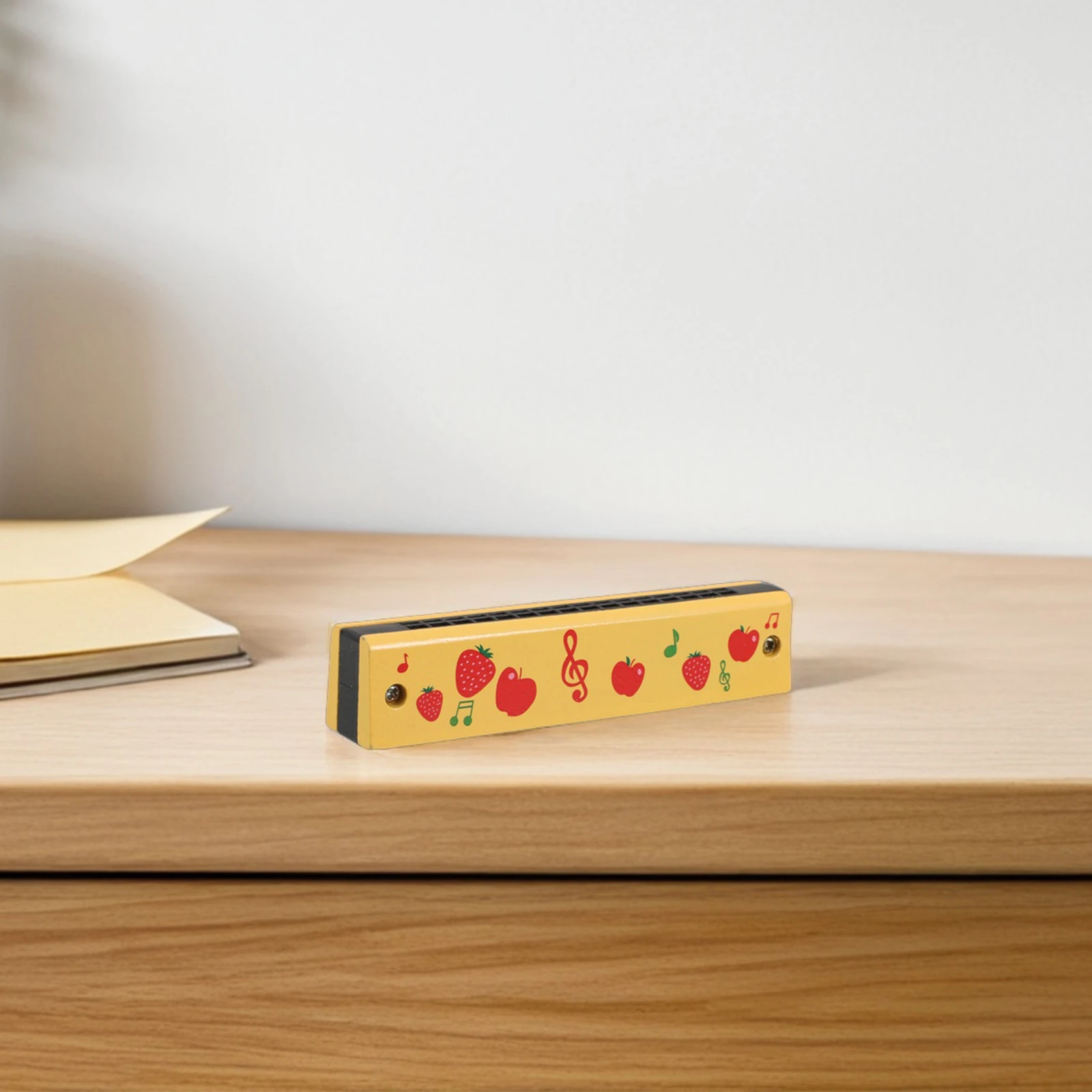 

Wooden Harmonica For 'S Musical Instrument Mini Portable Cartoon Fruit Pattern Beginner Gift Party Favor