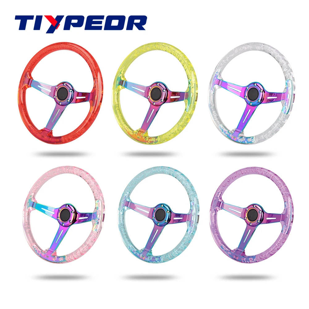 14inch Neo Chrome JDM Acrylic Deep Corn Racing Sport Steering Wheel for sim Game