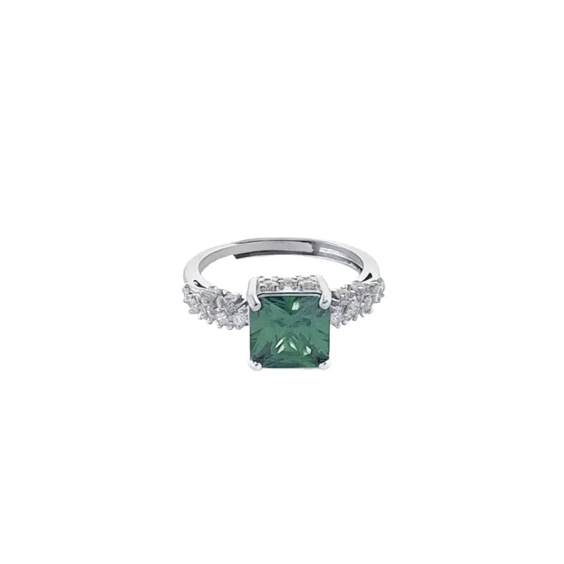 New European and American Style - 8X8 Square Sapphire Emerald Gemstone Ring - Luxury Women's Jewelry - Anniversary Gift