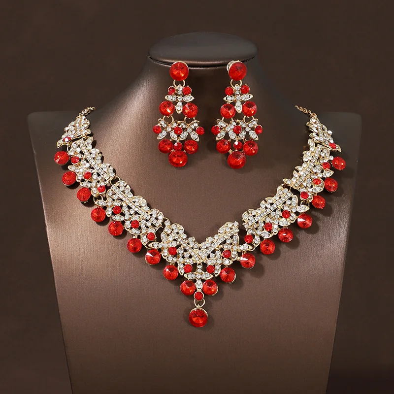  Bride Wedding Luxury Necklace Earring Set Exquisite and Elegant for Ladies Suitable for Party Festivals