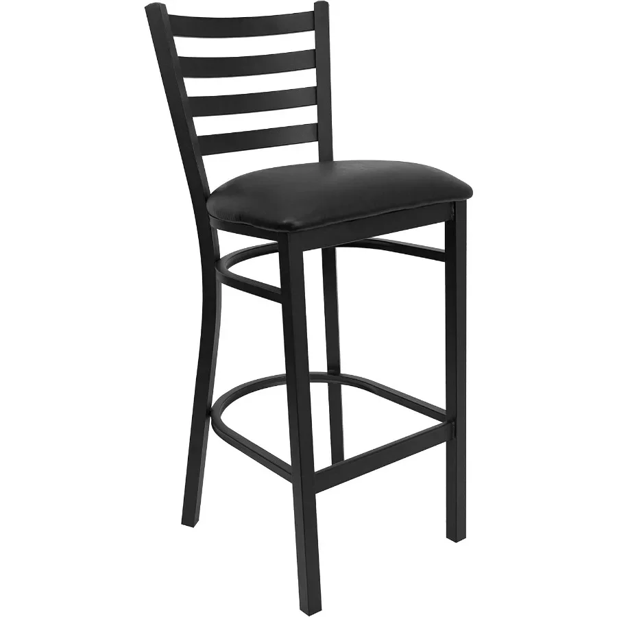 Hercules Series Ladder Back Metal Restaurant Barstool, Modern Upholstered Armless Bar Height Chair for Restaurants and Kitchens