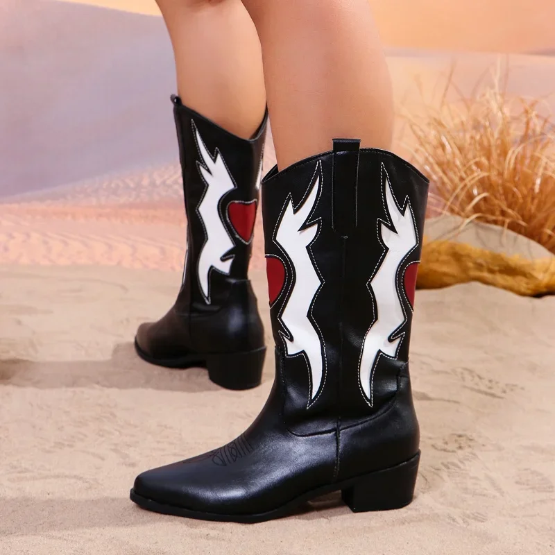 Gladiator Print Random Woman Long Boots Winter New Chelsea Trend Shoes Mid-calf Leather Pointed Toe Designer Women Western Botas